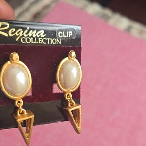 Gold and Cream Clip On Earrings